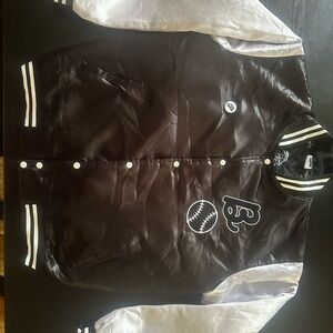 Custom Black Igloo Black and White Satin Bomber Varsity Jacket